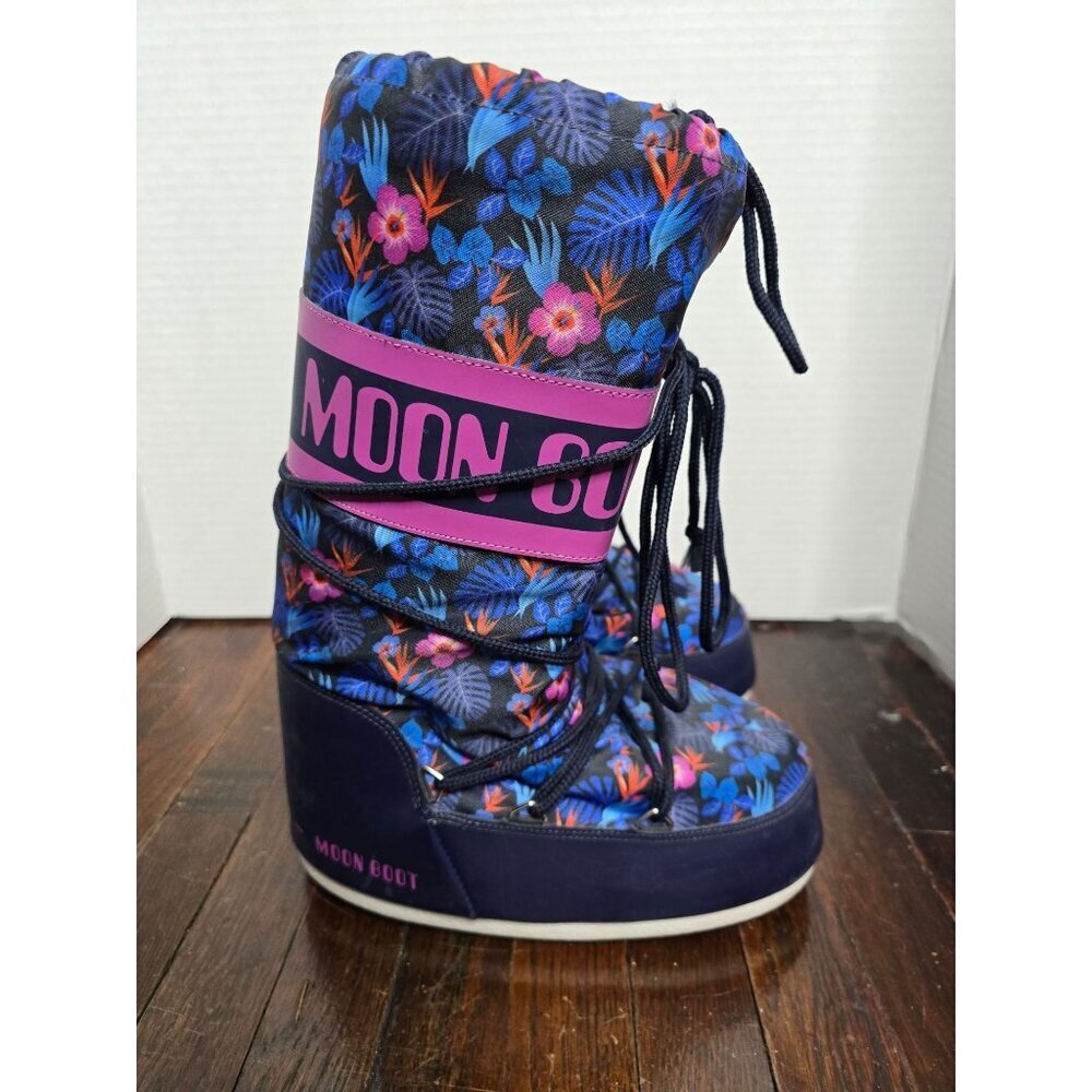 Moon Boot Purple Blue Floral Knee High Snow Boot Tecnica size 8